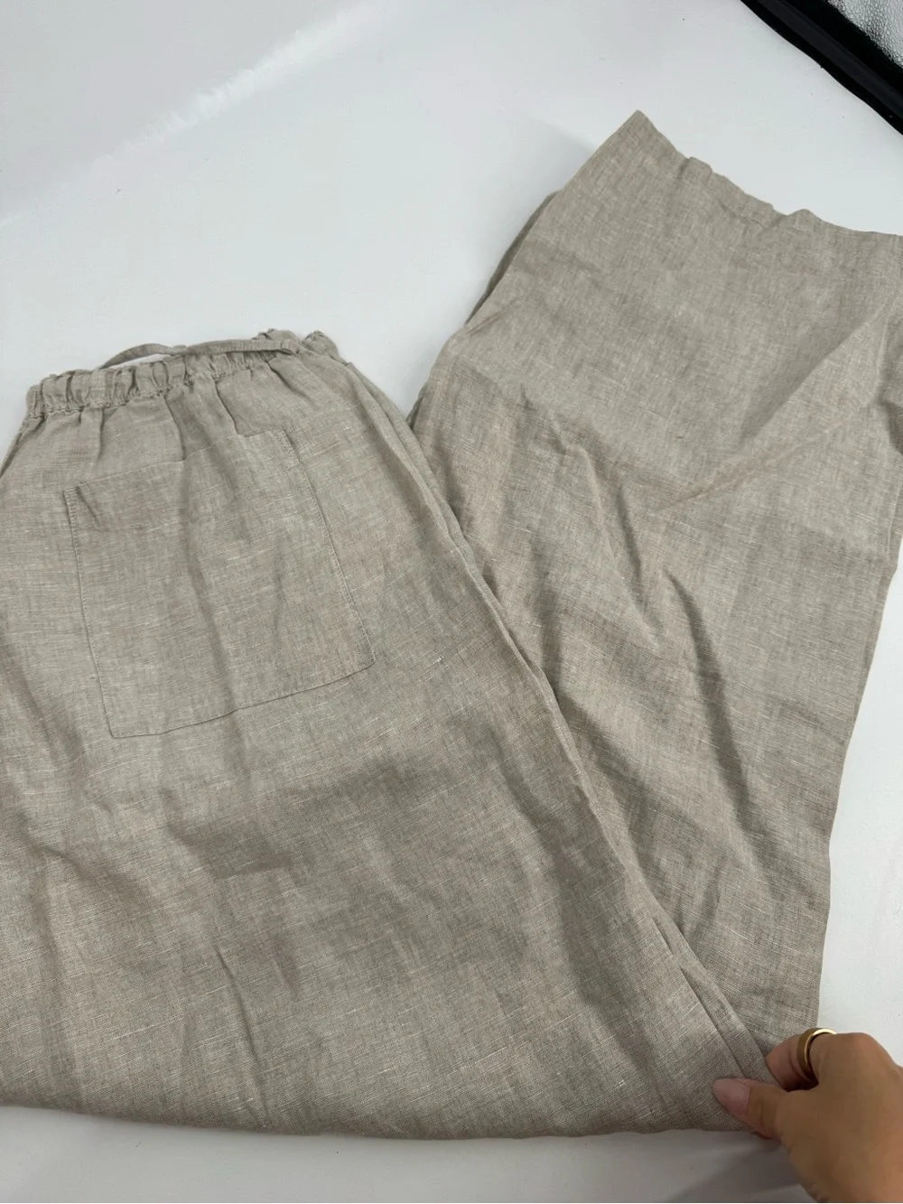 J. Crew Soleil Pants Flax Linen High Waist Soft Comfy Casual Natural Size LT